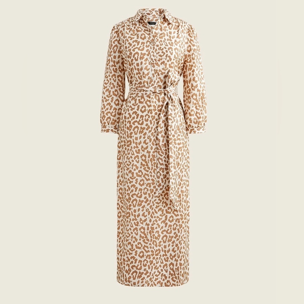 J. Crew Tie-waist Shirt-dress In Bold Leopard woman’s 8 NWT